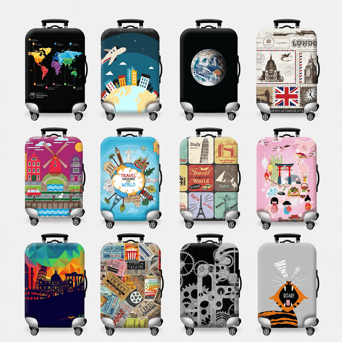 Sackovia Housse de valise extensible imprimé voyage 18 à 32 pouces