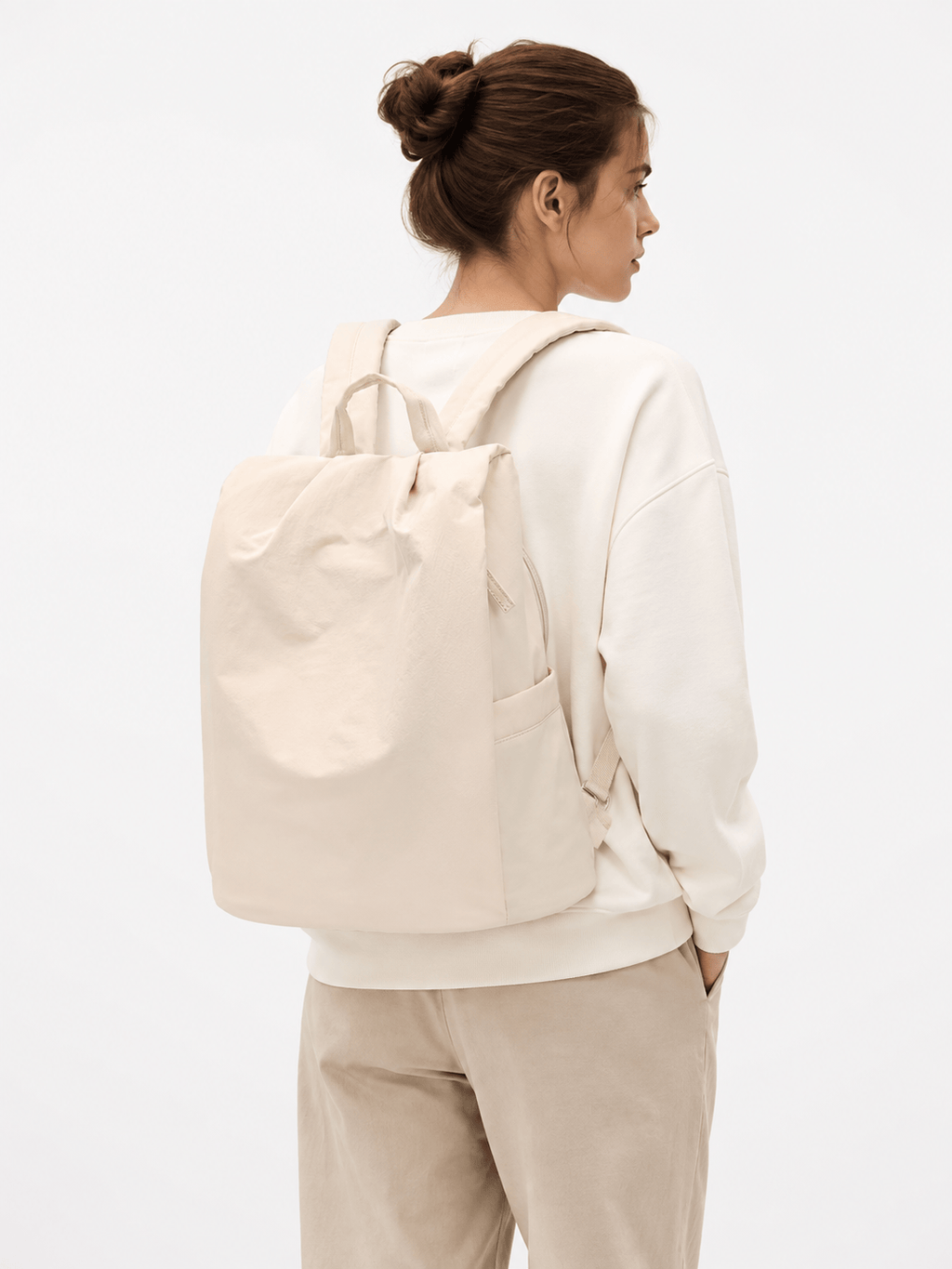 Sackovia Sac À Dos Acétate Beige Avec Poche Latérale