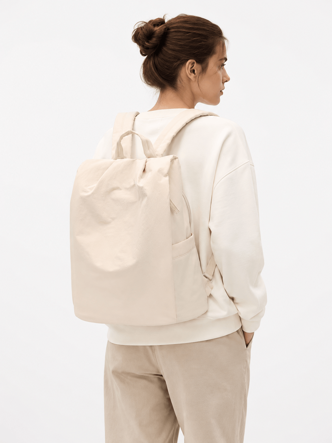 Sackovia Sac À Dos Acétate Beige Avec Poche Latérale