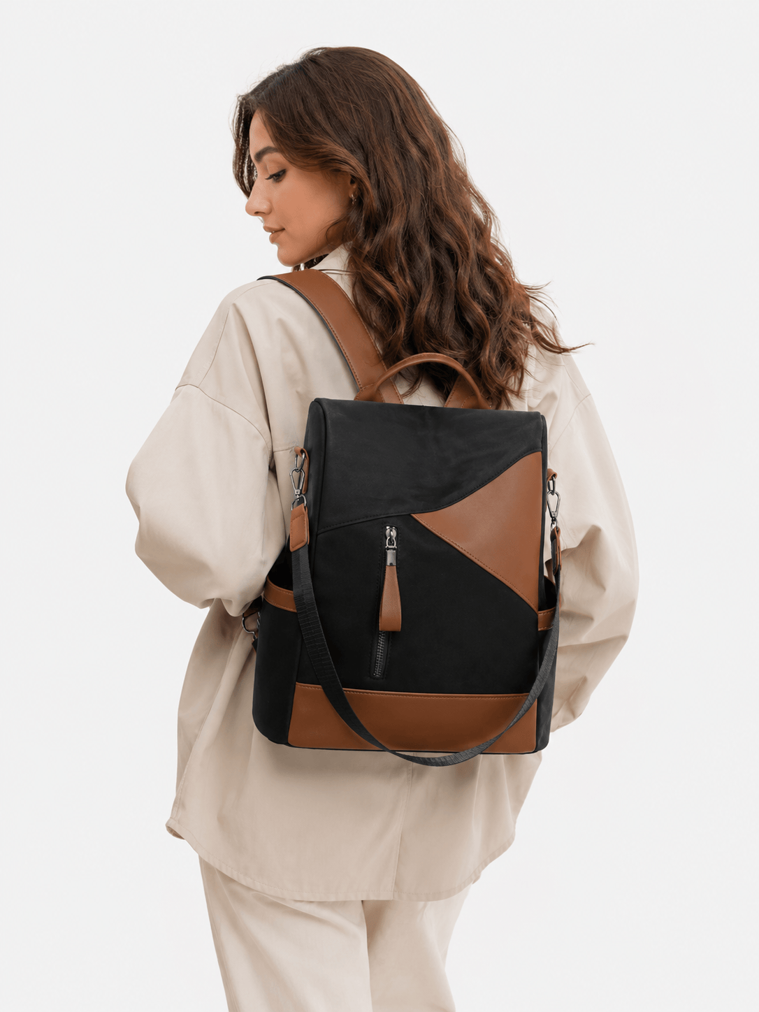 Sackovia Sac À Dos Élégant Femme PU Noir Et Marron