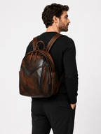 Sackovia Sac À Dos Imperméable En Cuir Véritable Marron Foncé