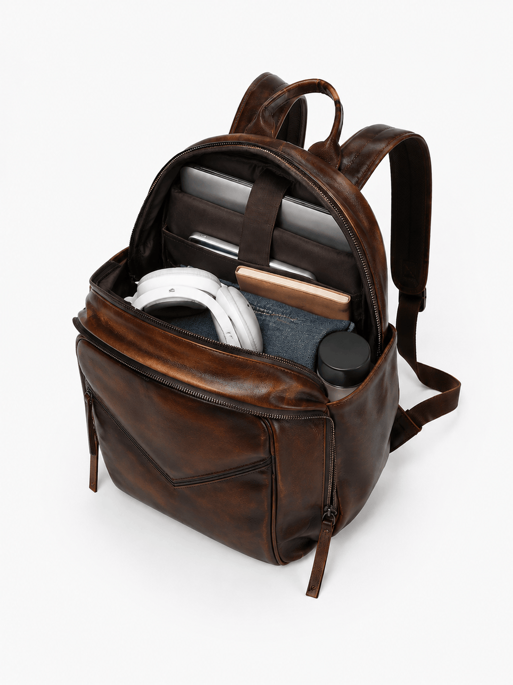 Sackovia Sac À Dos Imperméable En Cuir Véritable Marron Foncé