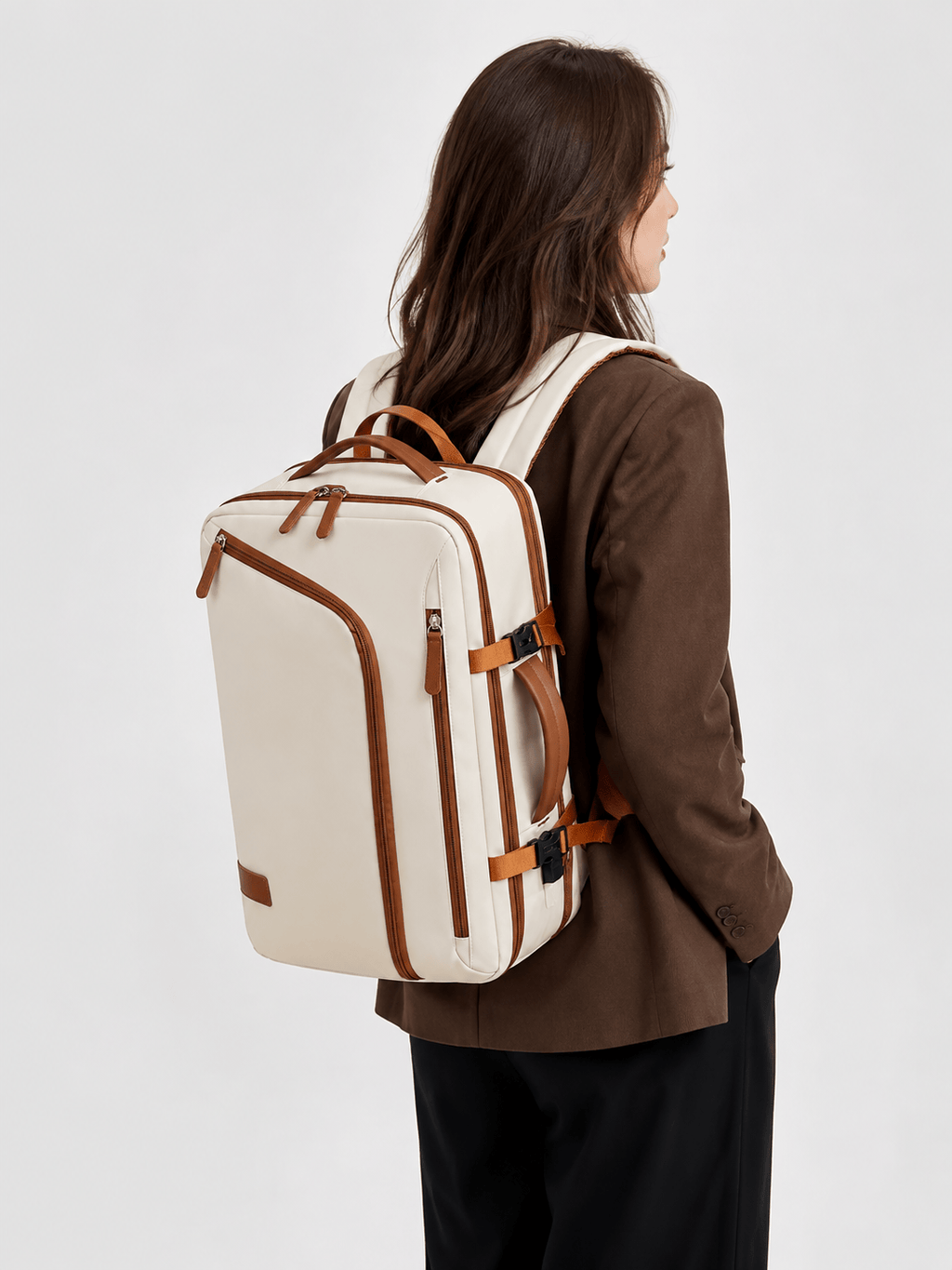Sackovia Sac À Dos Ordinateur En Nylon Beige À Fermeture Zippée