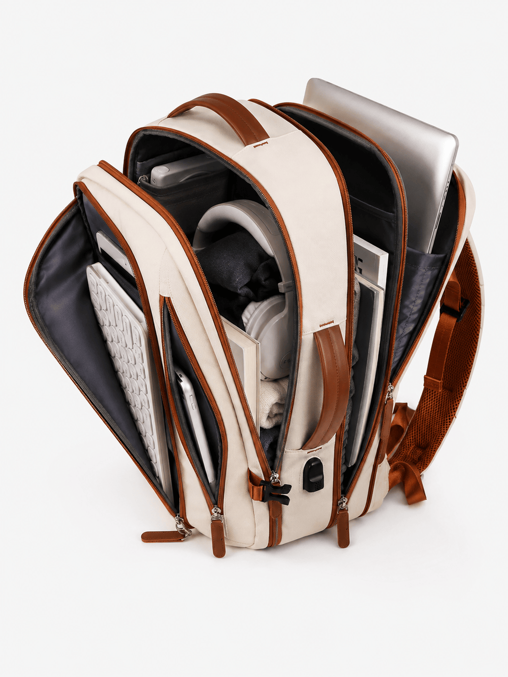 Sackovia Sac À Dos Ordinateur En Nylon Beige À Fermeture Zippée