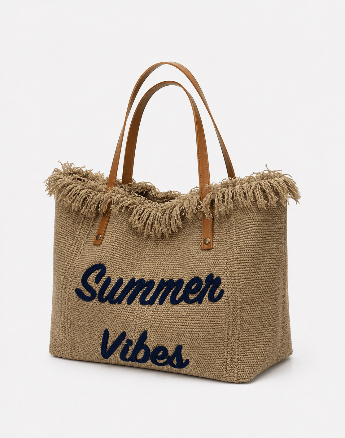 Sackovia Sac cabas femme en toile écrue « Summer Vibes » à anses longues marron