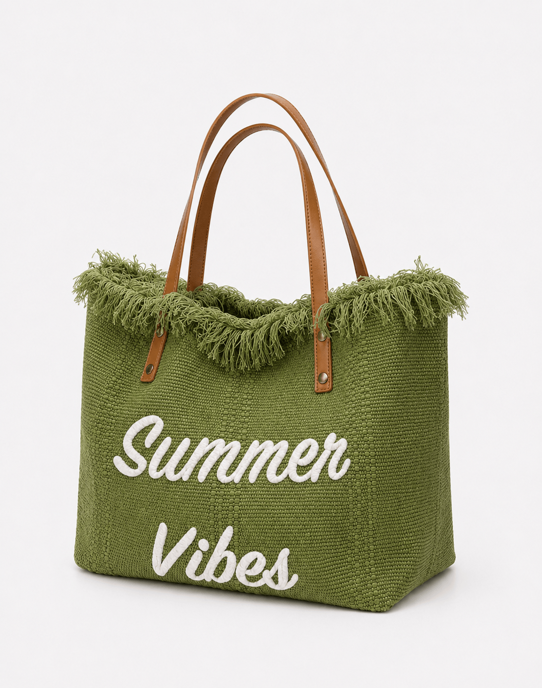 Sackovia Sac cabas femme en toile écrue « Summer Vibes » à anses longues marron