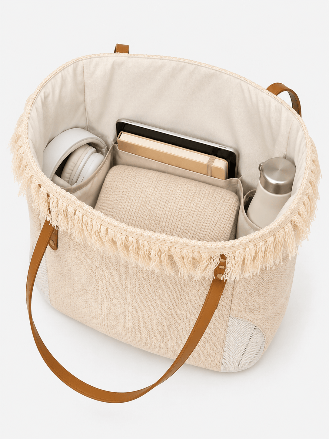 Sackovia Sac cabas femme en toile écrue « Summer Vibes » à anses longues marron