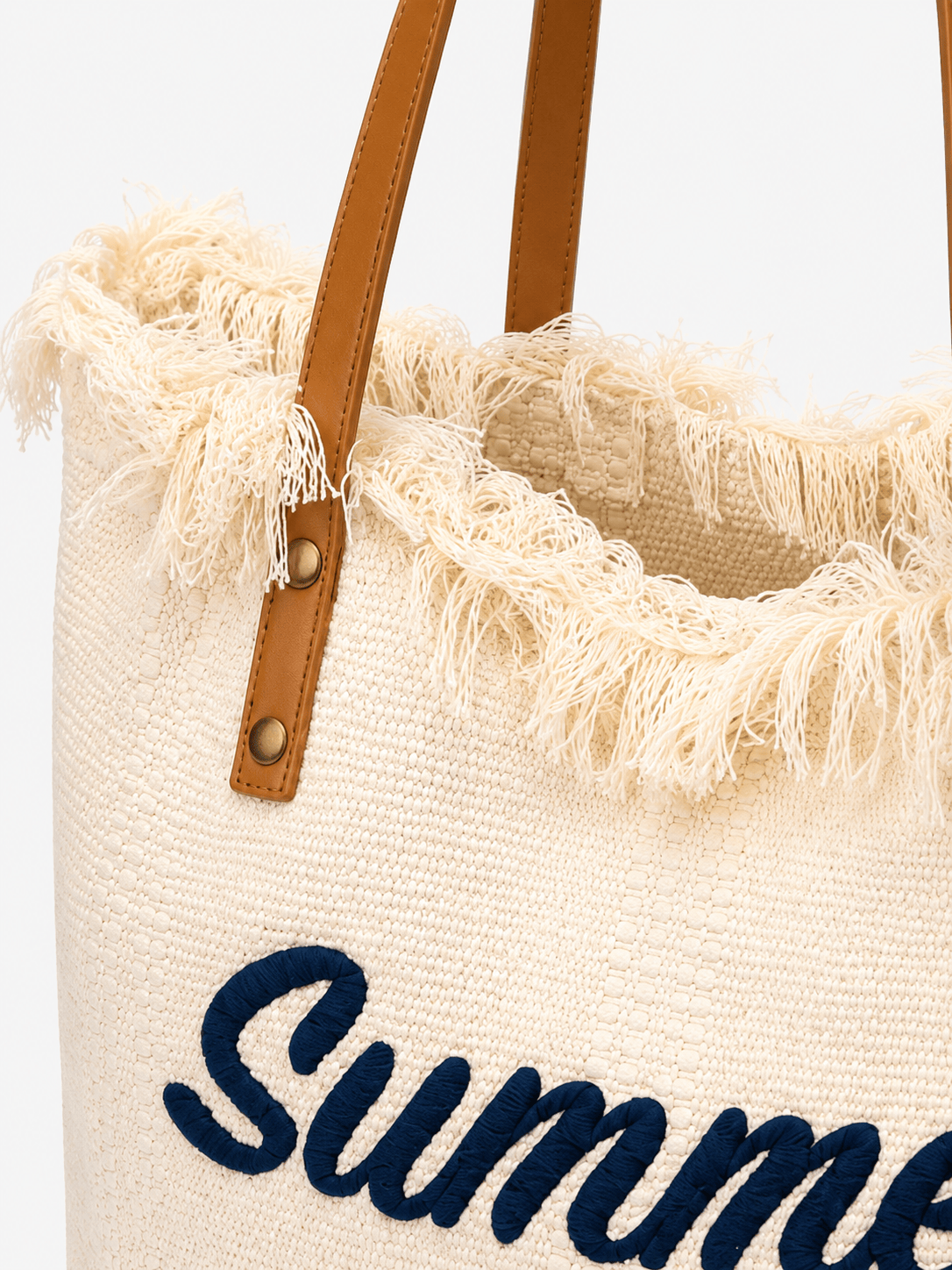 Sackovia Sac cabas femme en toile écrue « Summer Vibes » à anses longues marron