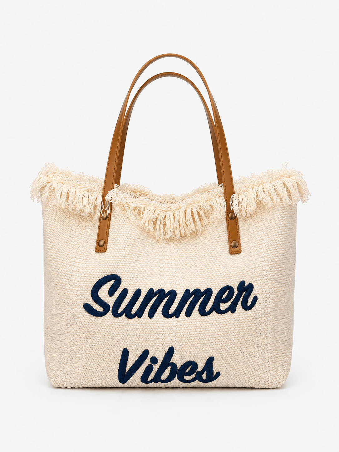 Sackovia Sac cabas femme en toile écrue « Summer Vibes » à anses longues marron