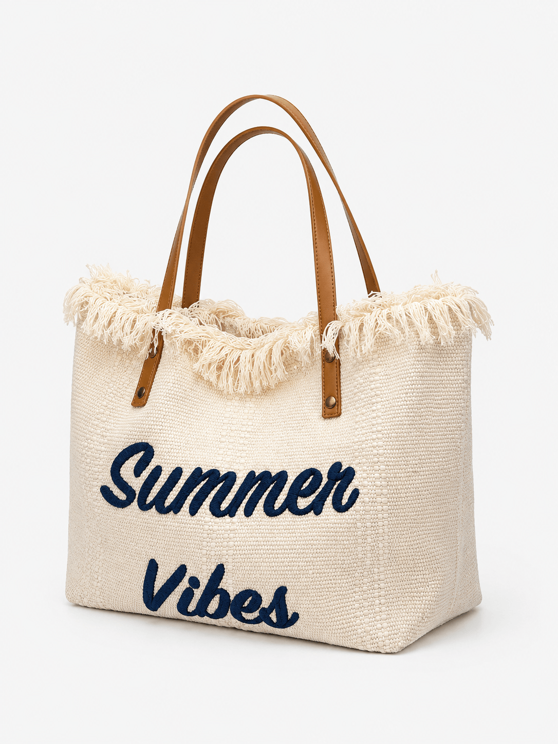 Sackovia Sac cabas femme en toile écrue « Summer Vibes » à anses longues marron