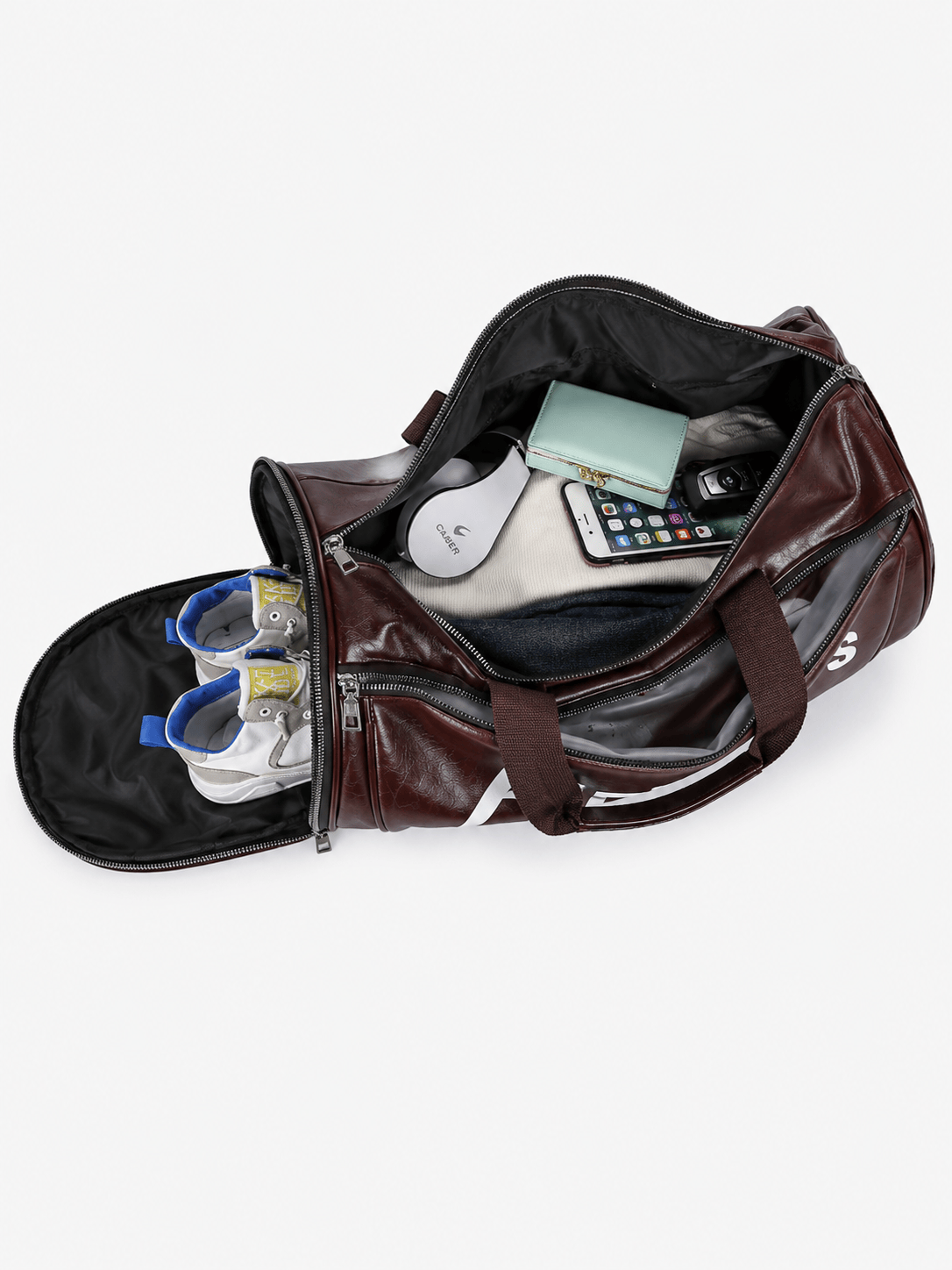 Sackovia Sac polochon de sport unisexe en cuir avec compartiment à chaussures