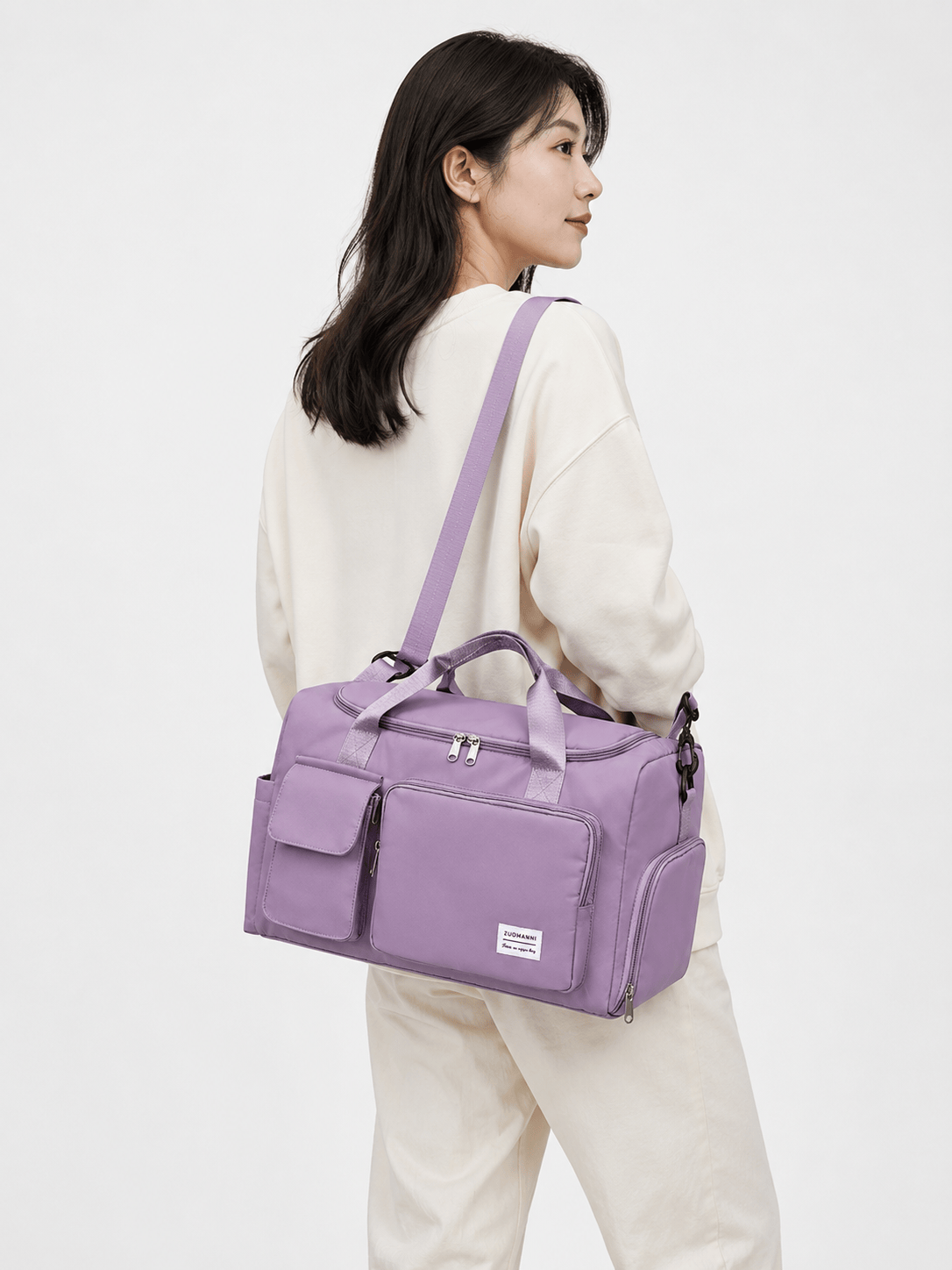 Sackovia Sac polochon de voyage femme lilas 35 L avec compartiment à chaussures