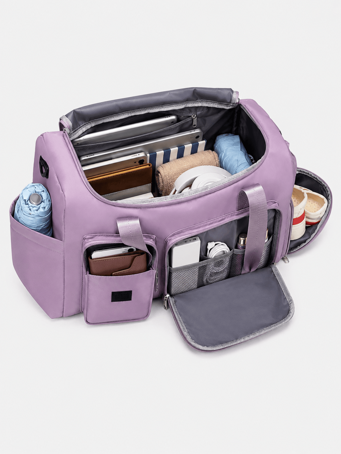 Sackovia Sac polochon de voyage femme lilas 35 L avec compartiment à chaussures