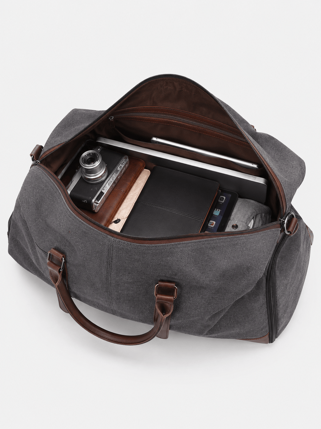 Sackovia Sac polochon de voyage homme en toile gris et marron