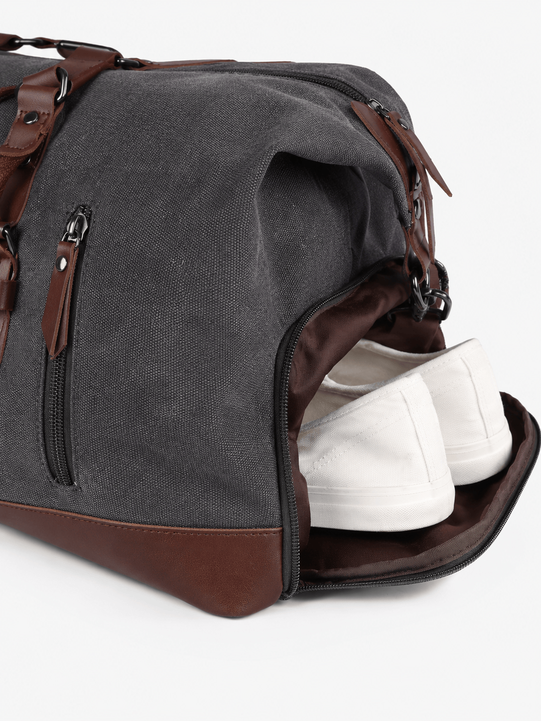 Sackovia Sac polochon de voyage homme en toile gris et marron