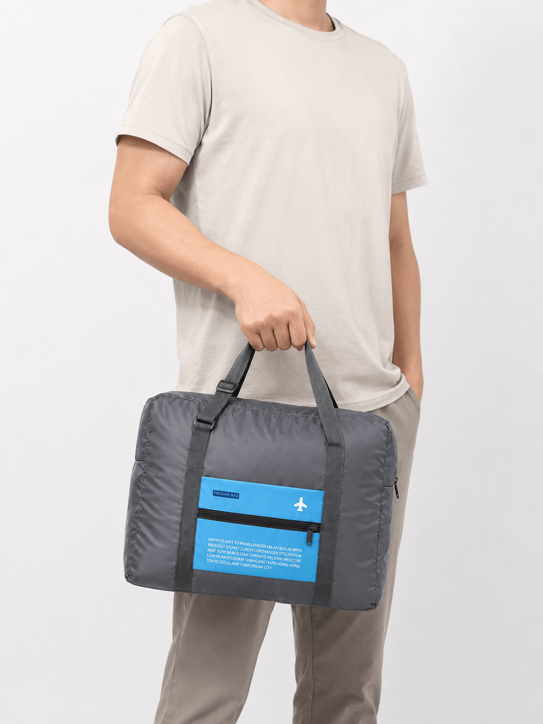 Sackovia Sac polochon de voyage pliable imperméable gris avec sangle pour valise