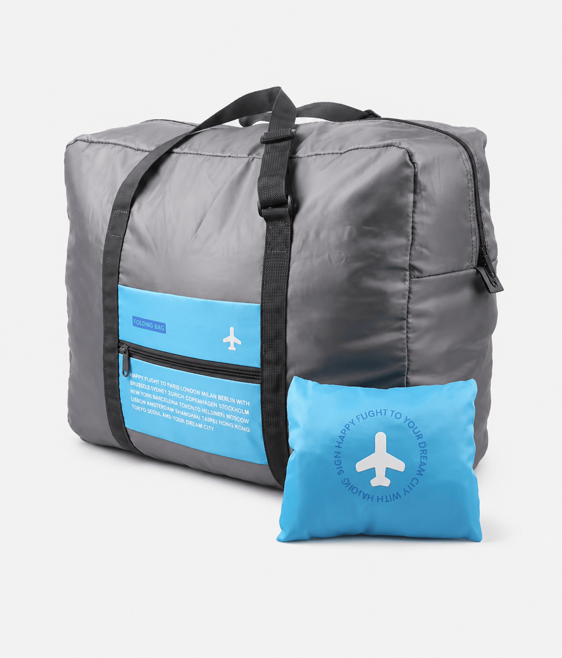 Sackovia Sac polochon de voyage pliable imperméable gris avec sangle pour valise