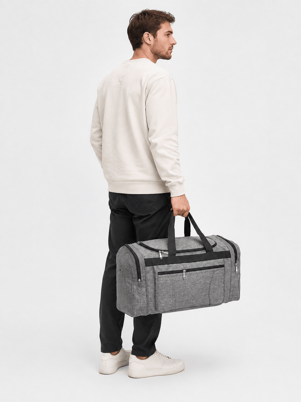 Sackovia Sac polochon homme imperméable en tissu Oxford gris grande capacité