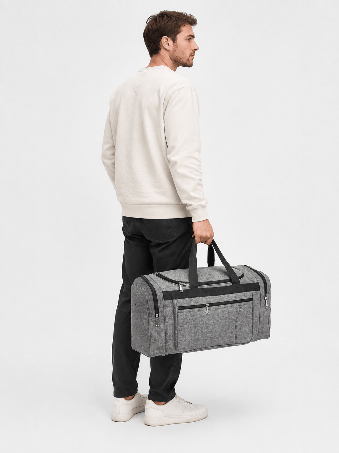 Sackovia Sac polochon homme imperméable en tissu Oxford gris grande capacité