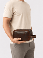 Sackovia Trousse De Toilette Cuir Pour Homme Véritable Marron Foncé