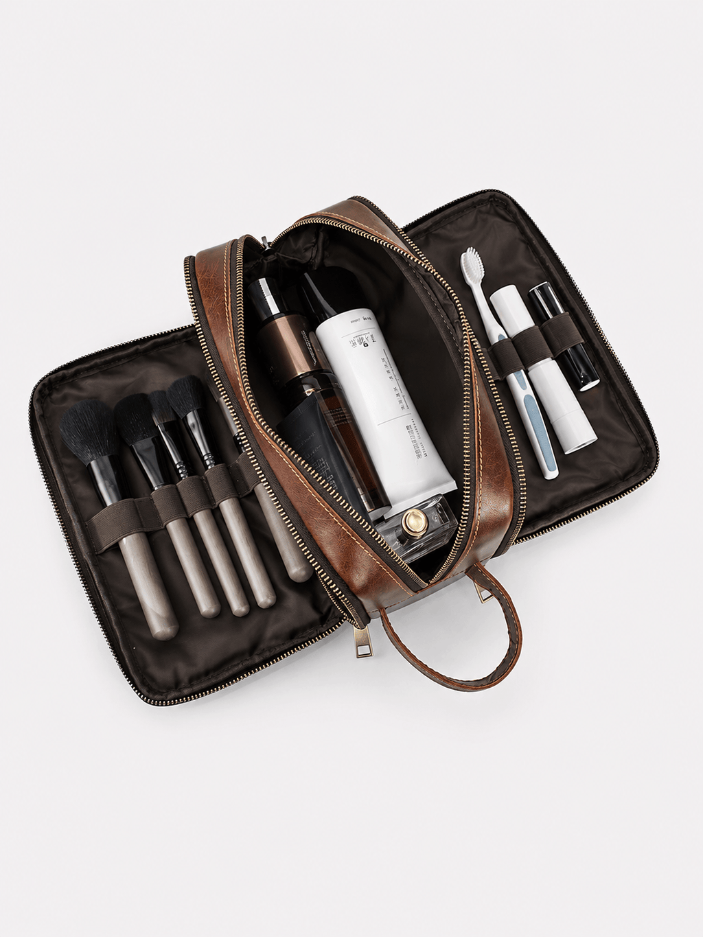 Sackovia Trousse De Toilette Cuir Pour Homme Véritable Marron Foncé
