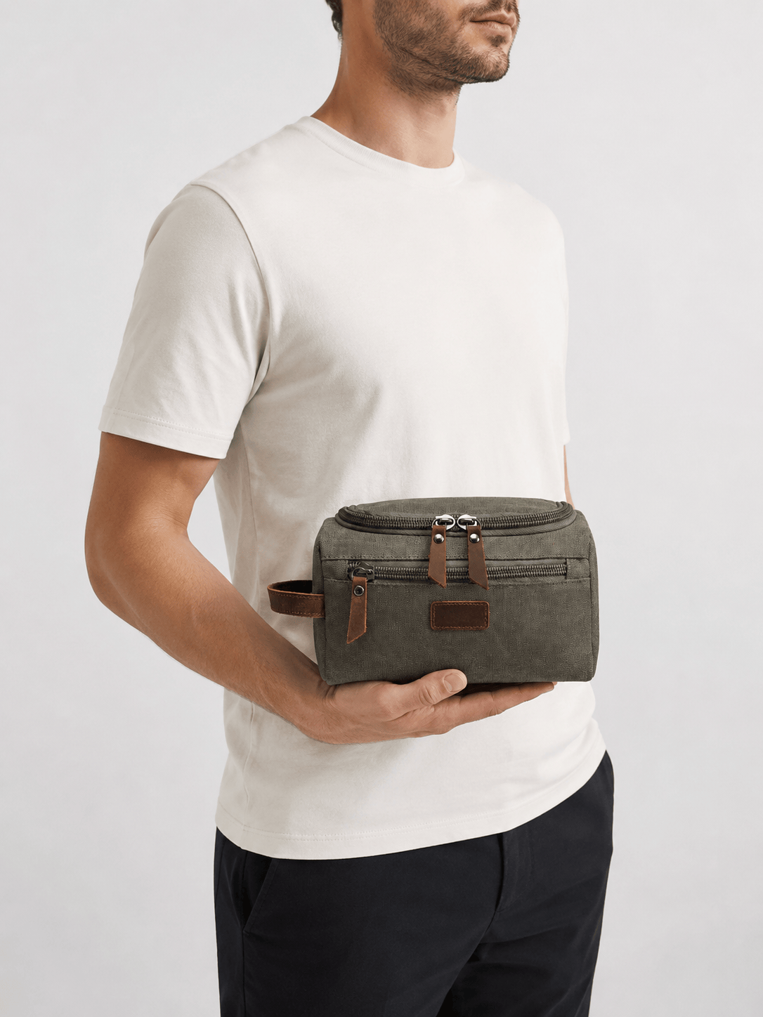 Sackovia Trousse De Toilette Pour Homme En Toile Garnitures En Cuir