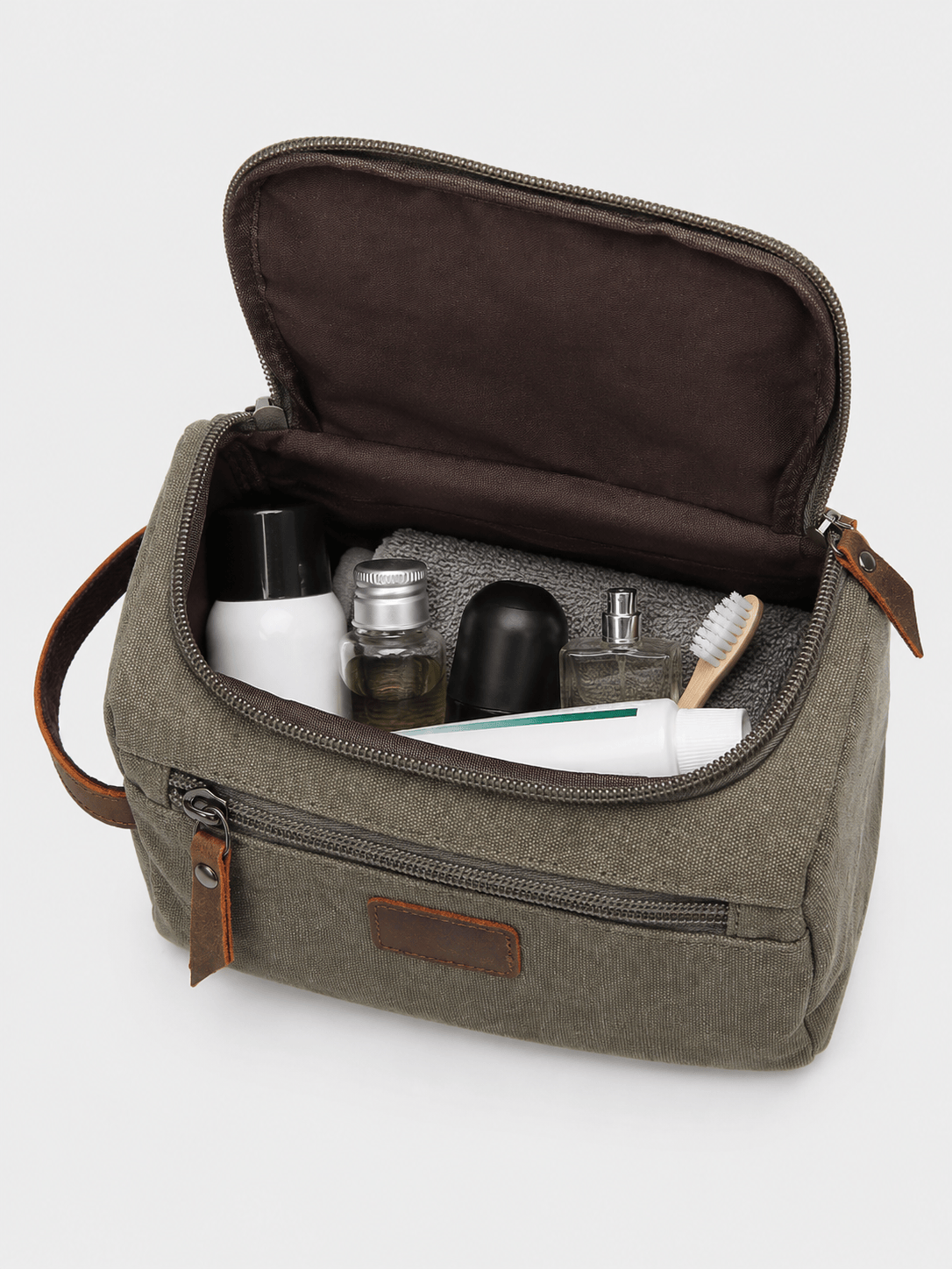 Sackovia Trousse De Toilette Pour Homme En Toile Garnitures En Cuir